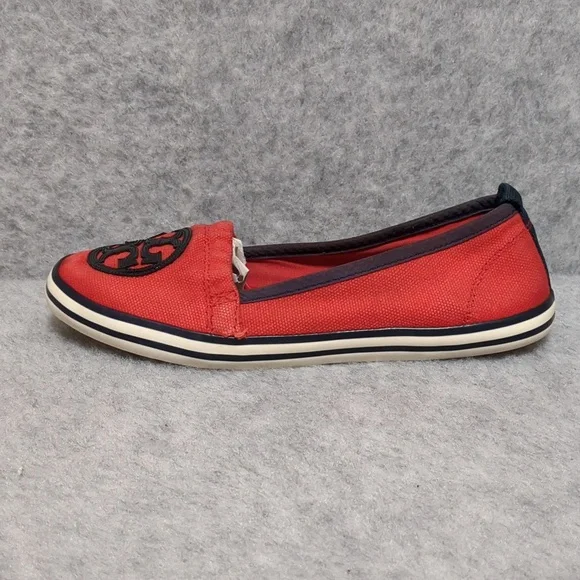 Tory Burch Raymond Red Slip On Loafers Canvas Women's Size 6.5 - Picture 2 of 10